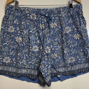 J. Jill Blue Whit Black Floral Women's Pull Up Shorts With Drawstring Waist Lg P